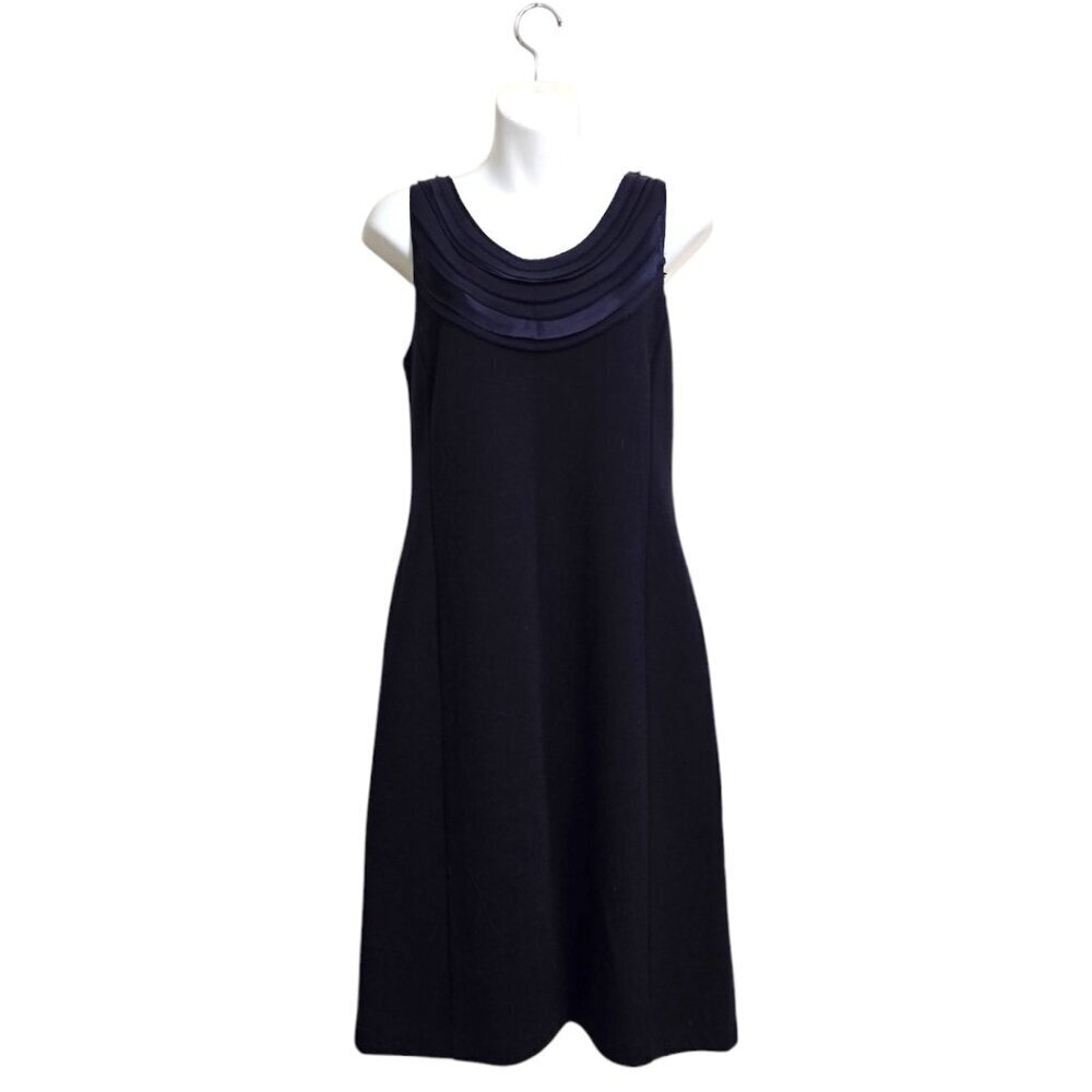 Banana Republic Navy Esther Pintuck Wool Blend Sleeveless Shift Dress Sz 10